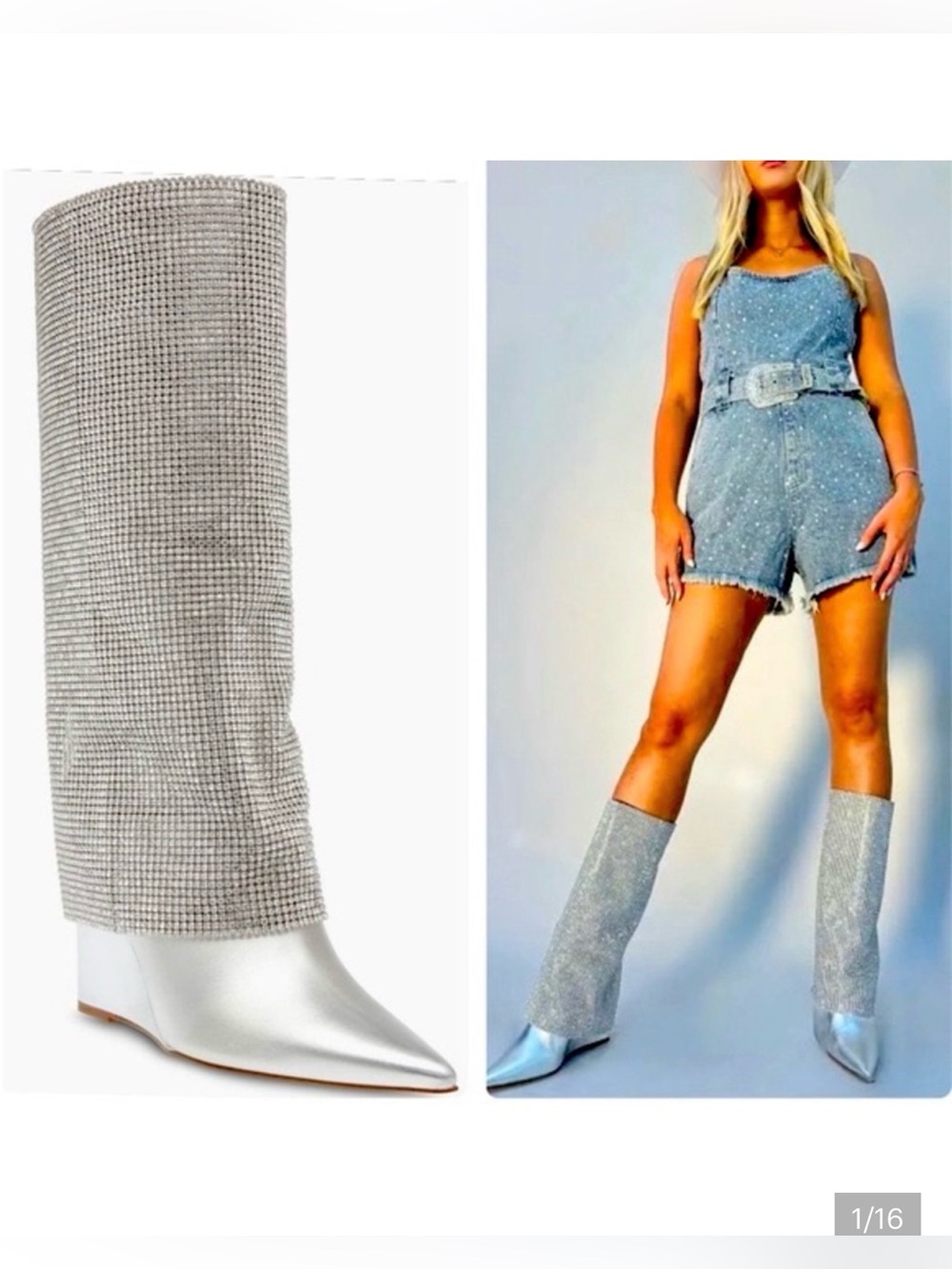 Steve Madden Riski Rhinestone Boots-Silver